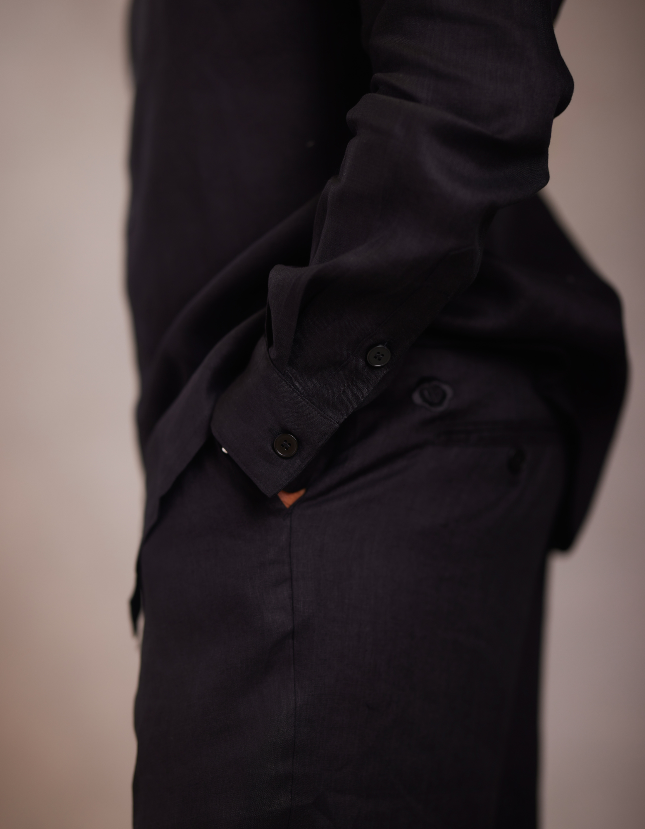 BLACK LINEN WIDE LEG PANTS