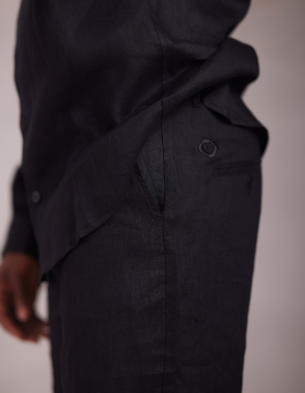 BLACK LINEN WIDE LEG PANTS