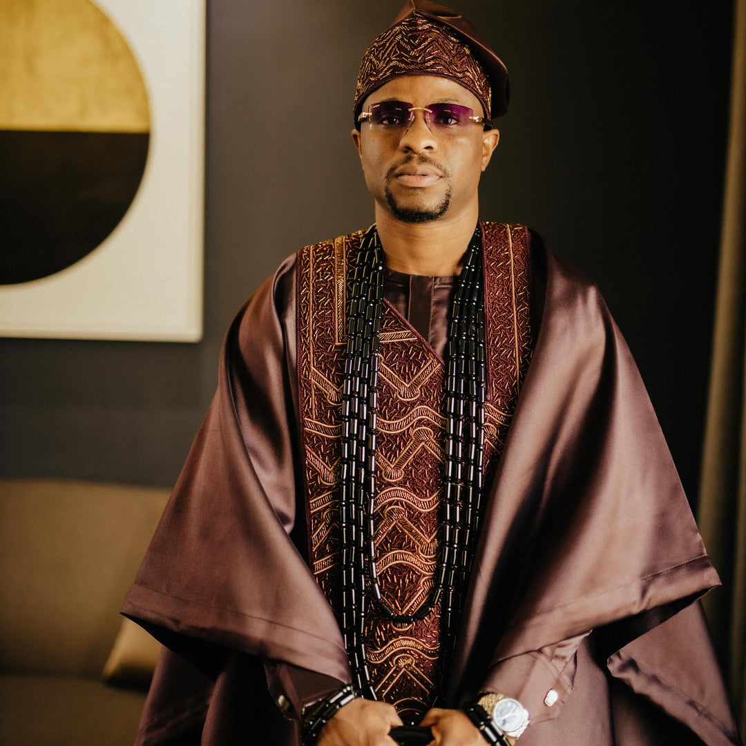 Brown Micado Beaded Embroidered Agbada