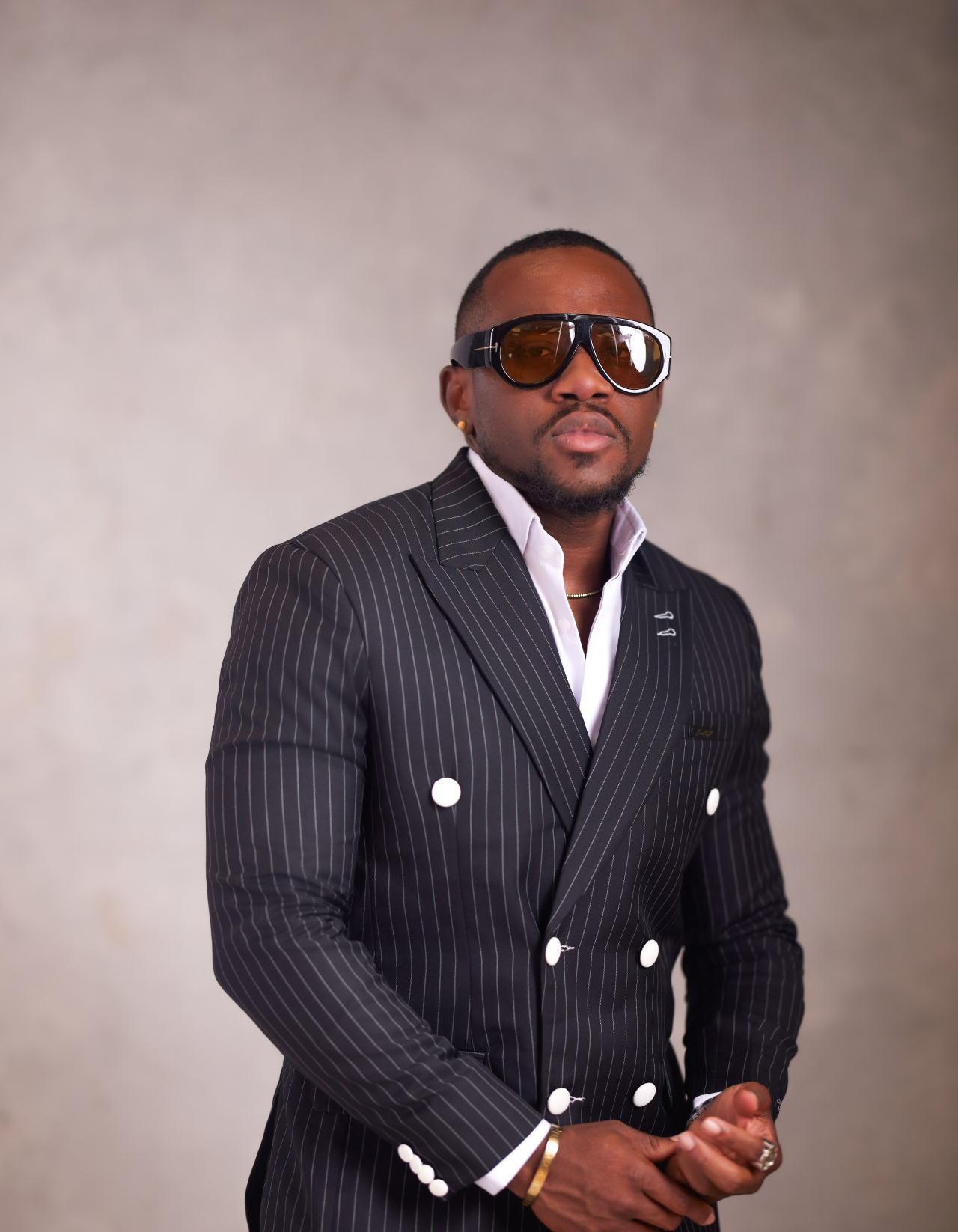 "Executive Edge" Black Pinstripe Double-Breasted Suit