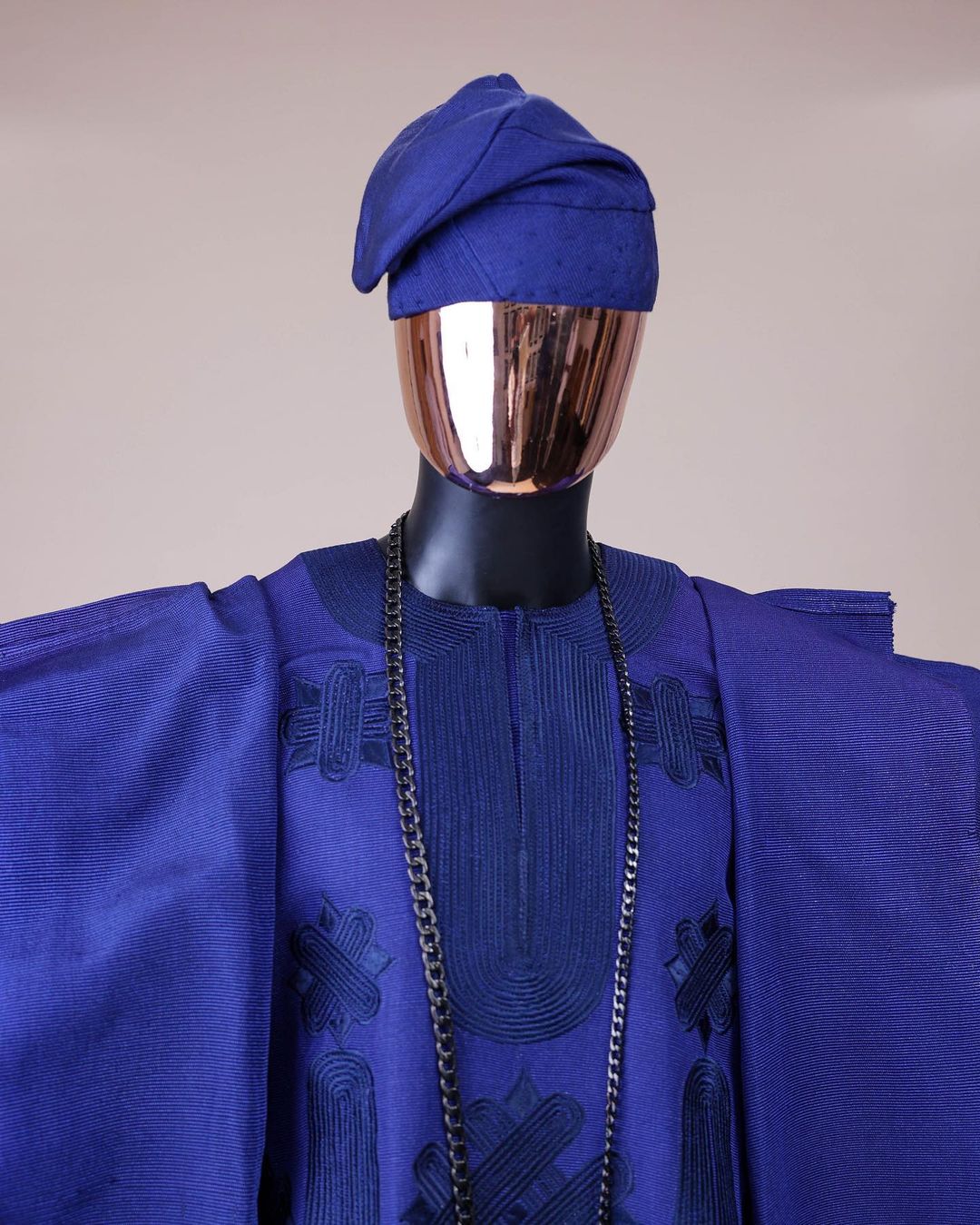 Navy Blue Asooke Embroidery Agbada