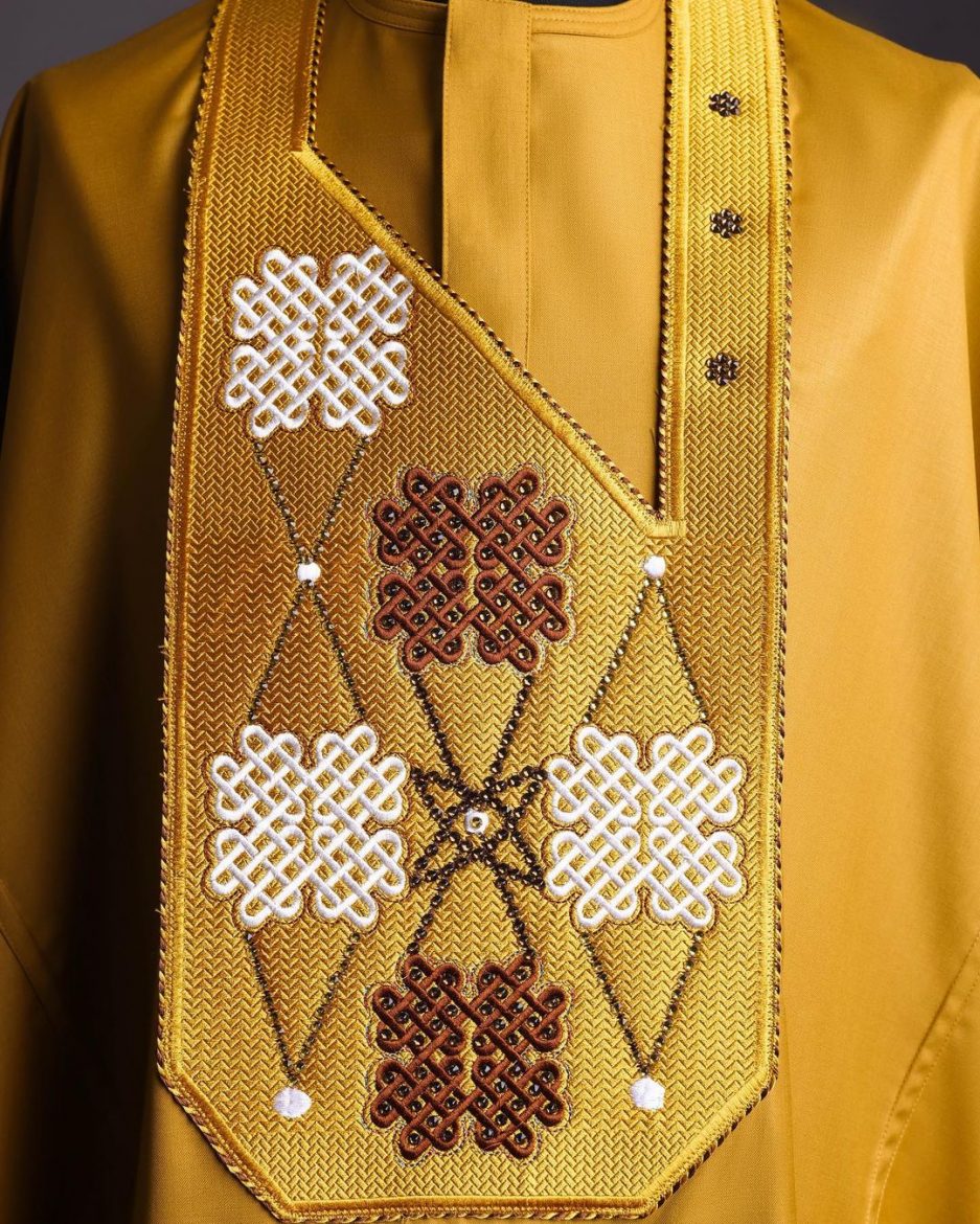 Mustard Yellow Embroidered Agbada David Scott