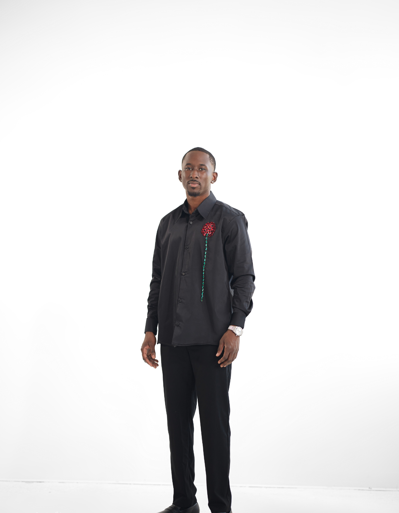 Black Crystal Rose Collared Shirt