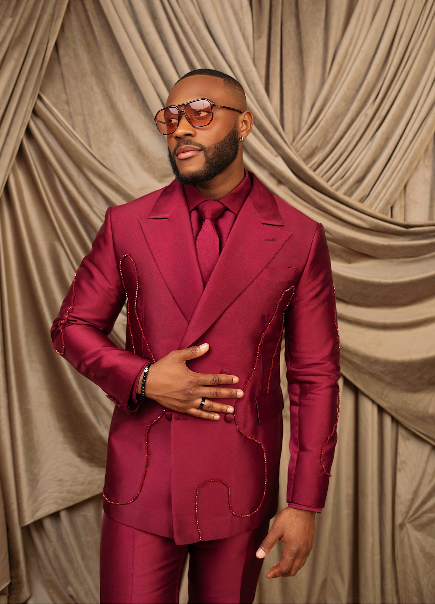 Imperial Crimson Wine Double breasted Suit