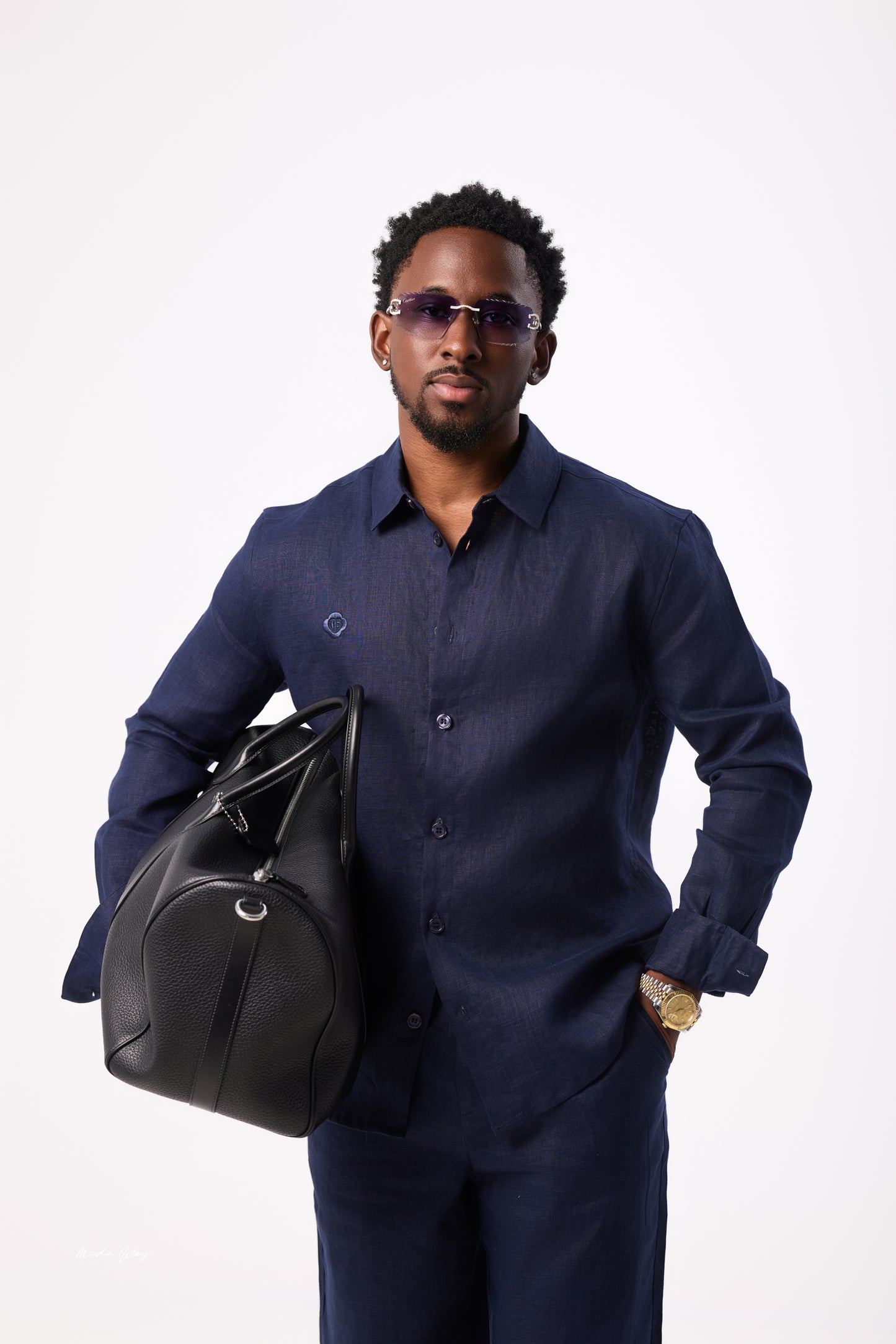 Navy Blue Linen Shirt
