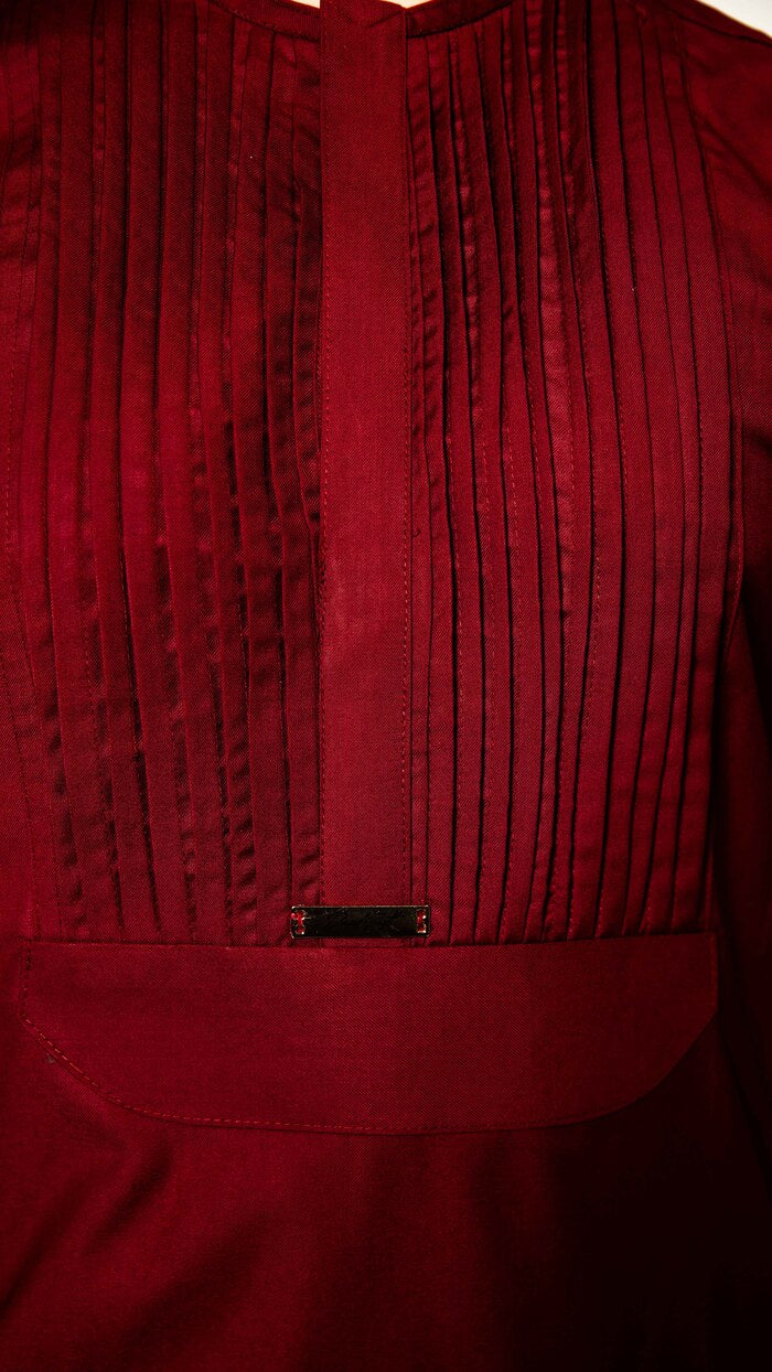 Red Kaftan with ruffle flap David Scott