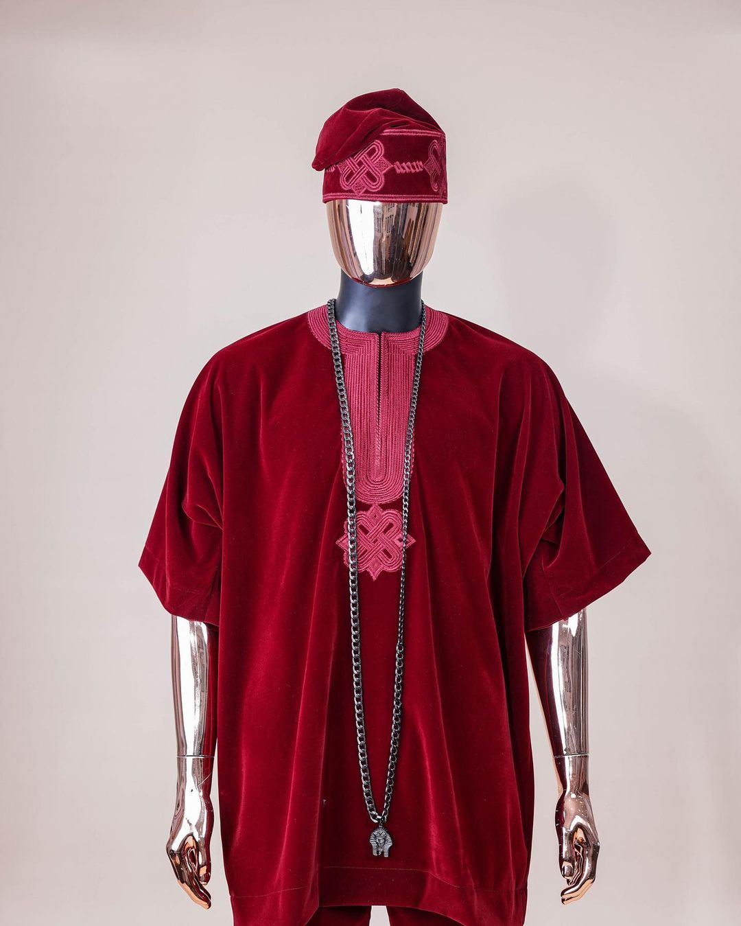 Red Velvet Sacramento Agbada Kaftan by DavidScott
