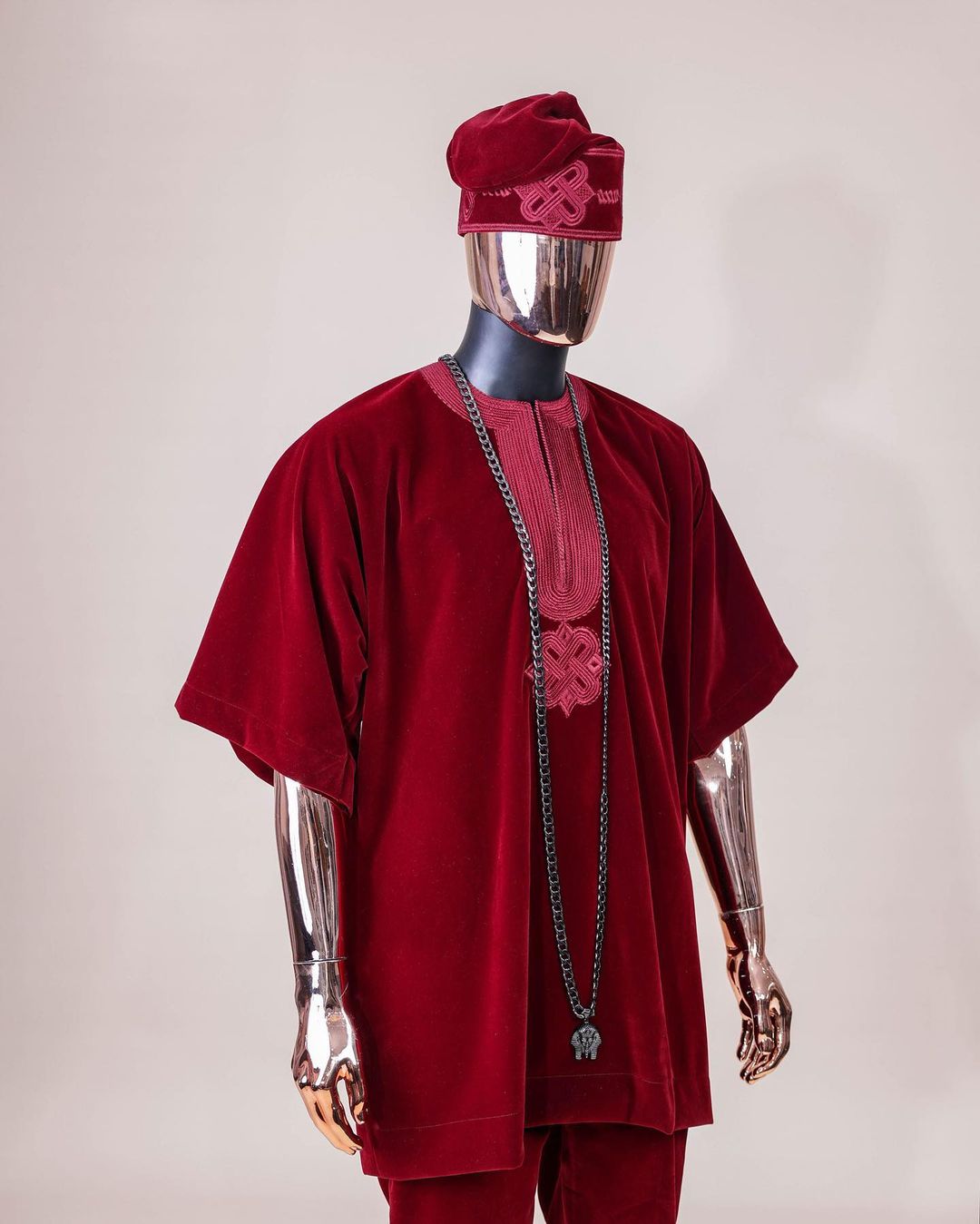 Red Velvet Sacramento Agbada Kaftan by DavidScott