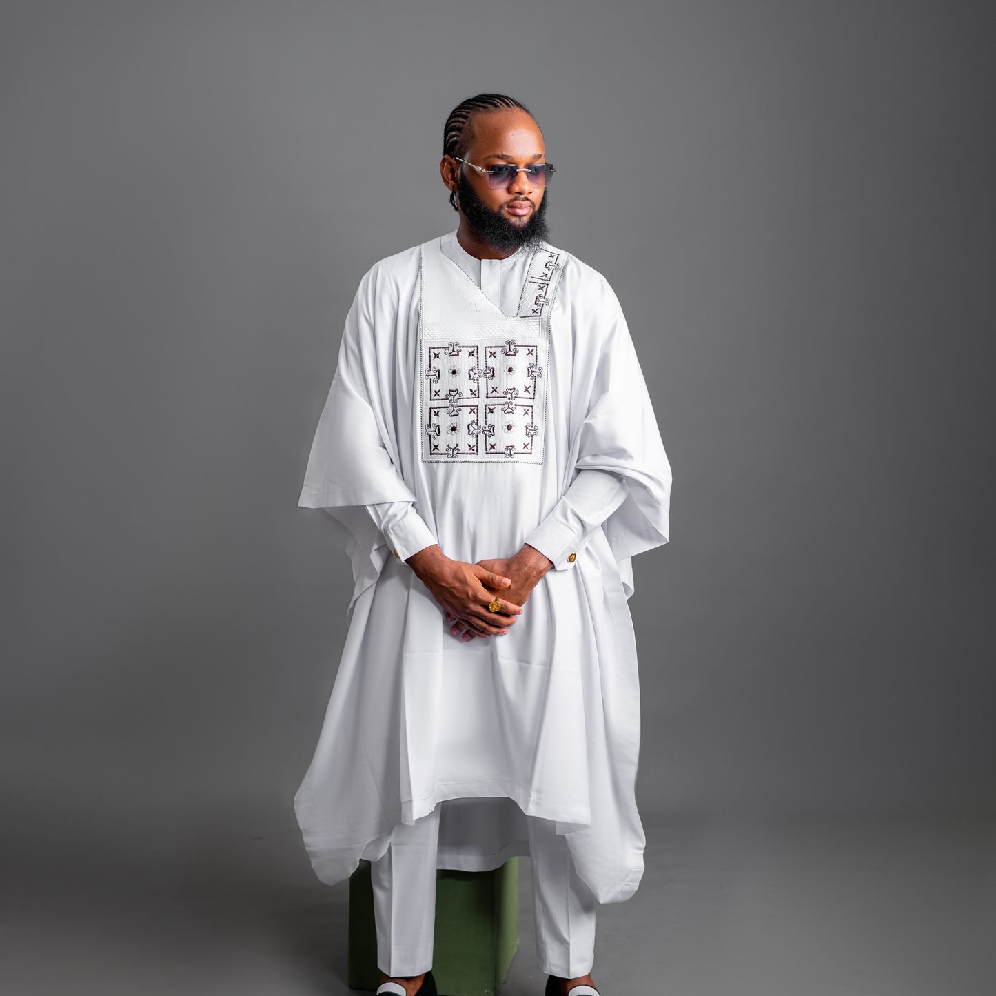 White Jacquard Detailed Agbada David Scott