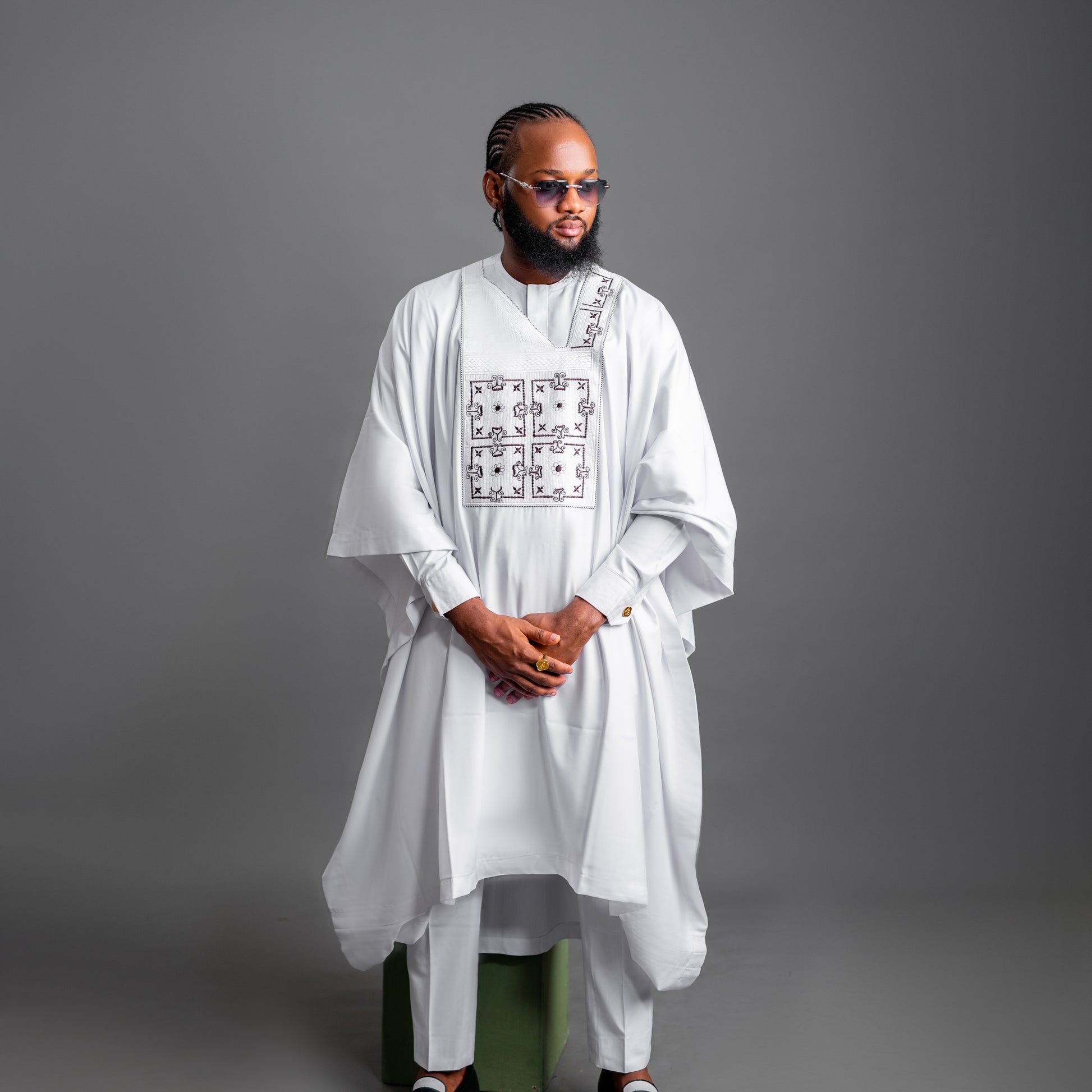 White Jacquard Detailed Agbada David Scott