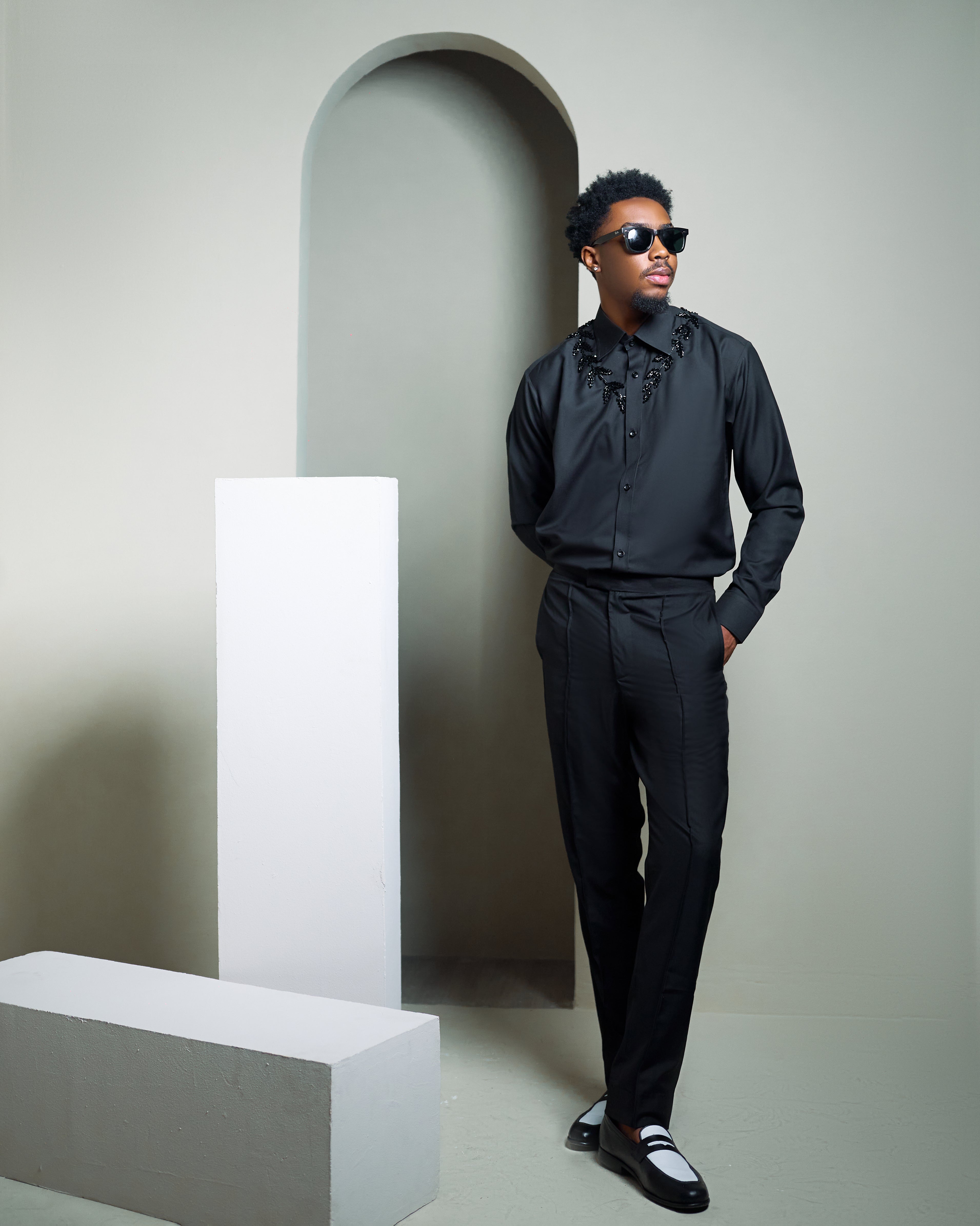 Black Embellished Long-Sleeve Shirt – David Scott