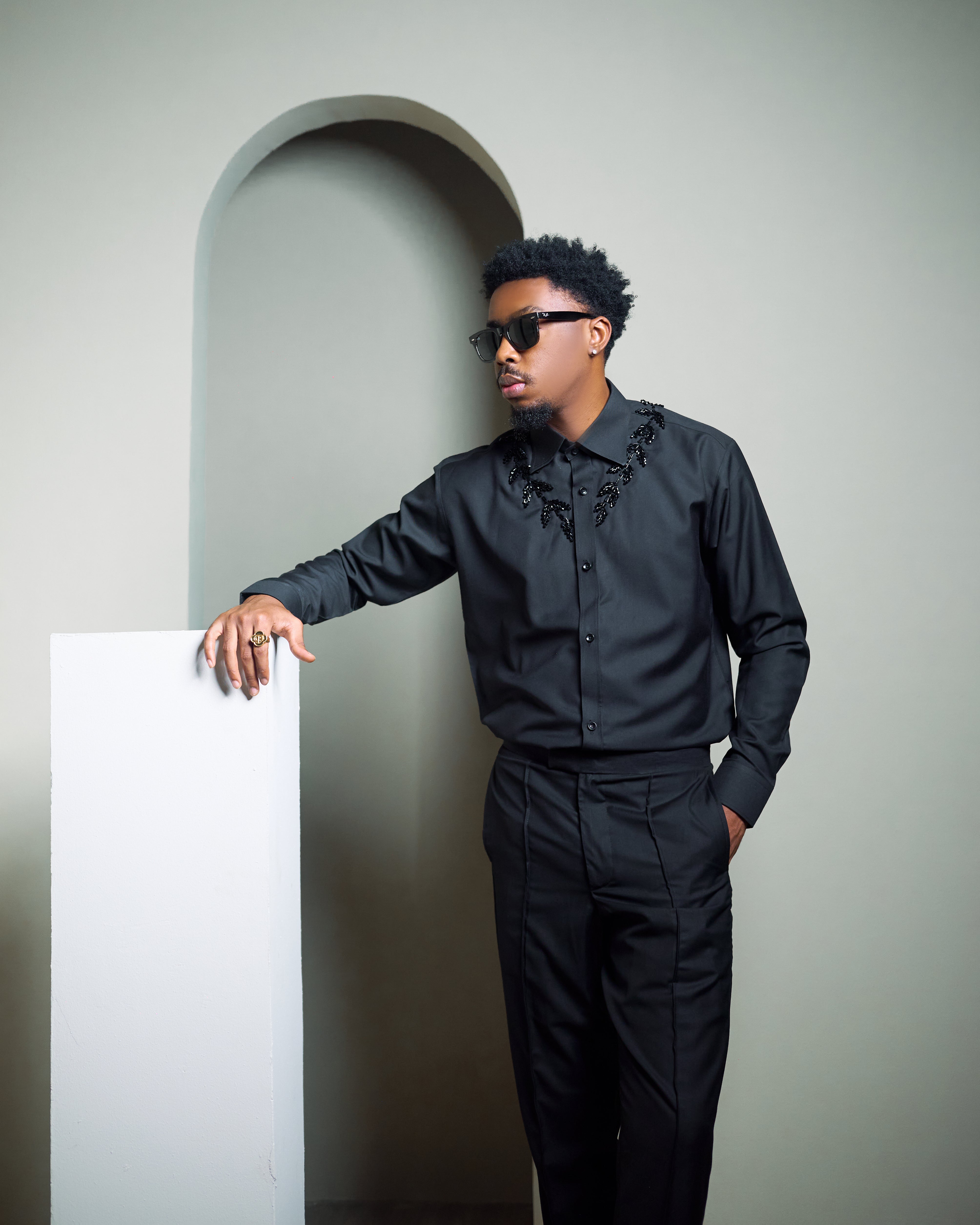 Black Embellished Long-Sleeve Shirt – David Scott