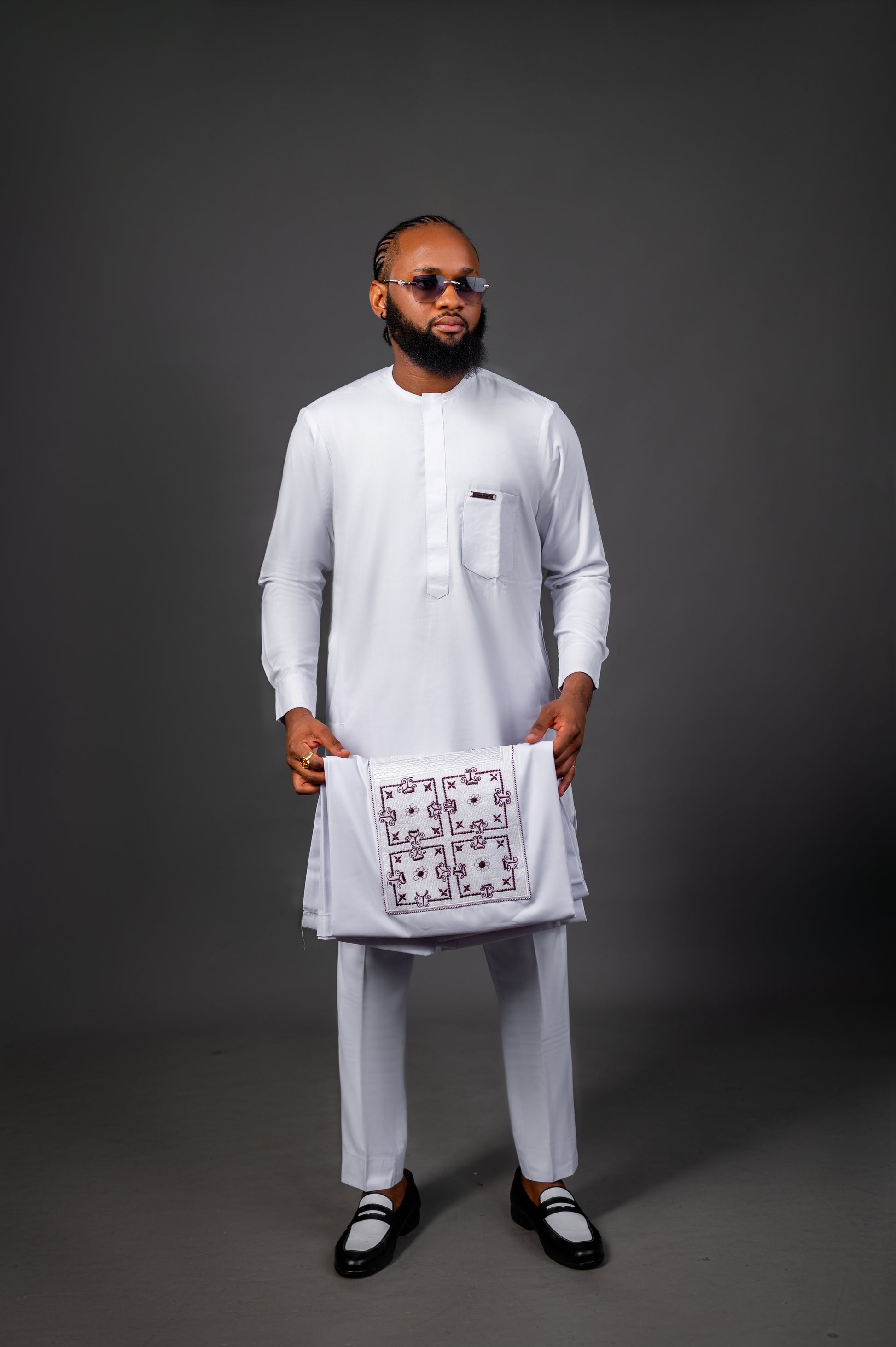 White Jacquard Detailed Agbada David Scott