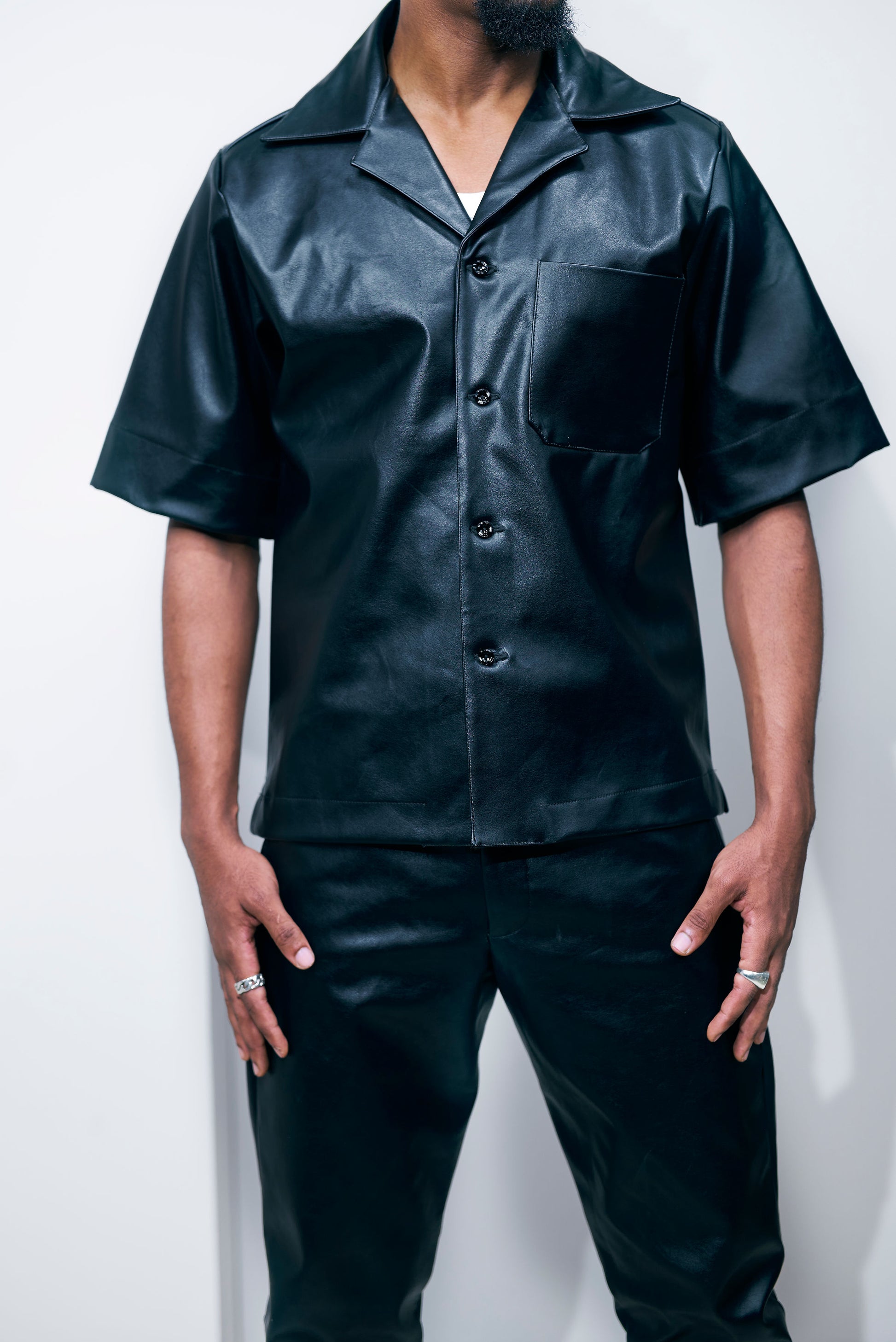 BLACK LEATHER CAMP SHIRT David Scott