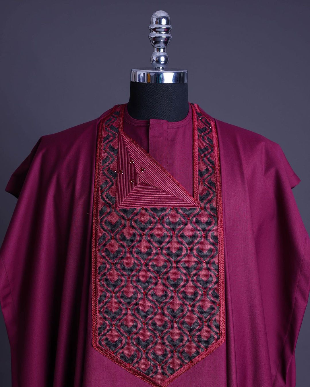 Red and Black Embroidered Agbada David Scott