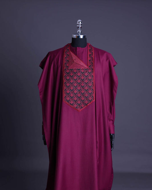 Red and Black Embroidered Agbada David Scott