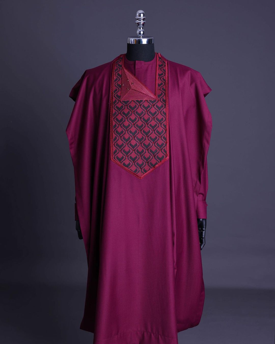 Red and Black Embroidered Agbada David Scott