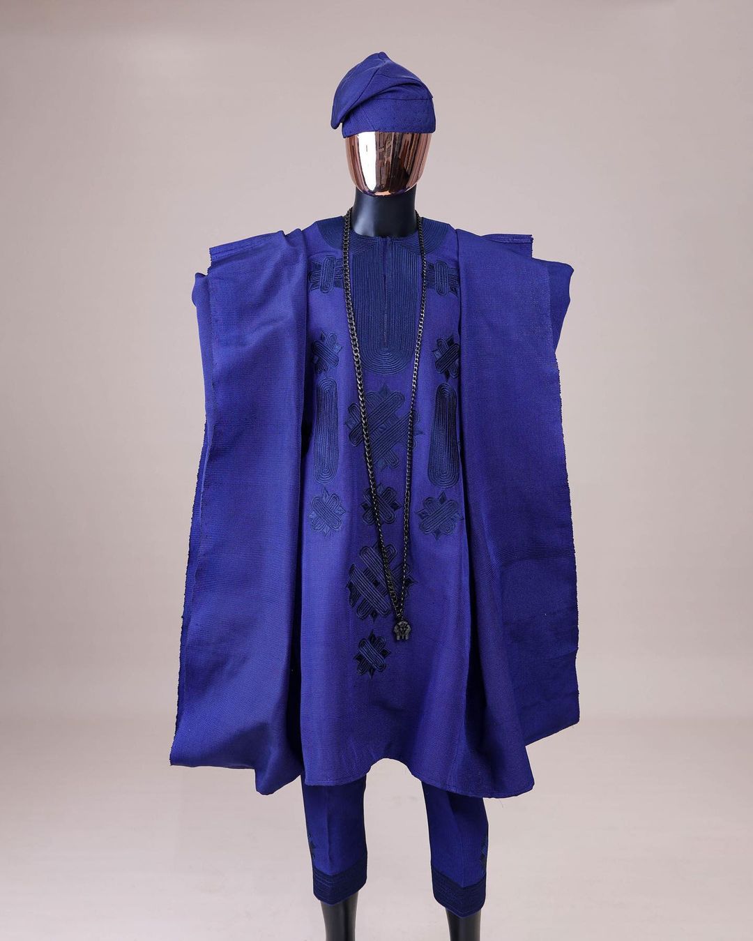 Navy Blue Asooke Embroidery Agbada