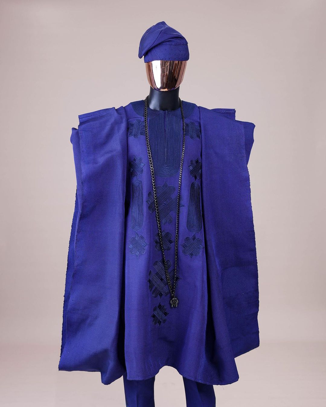 Navy Blue Asooke Embroidery Agbada