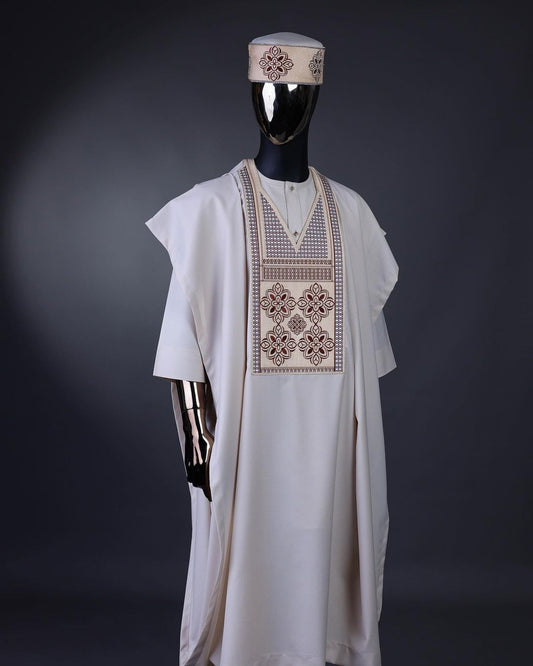 Cream Dotted Embroidery Agbada