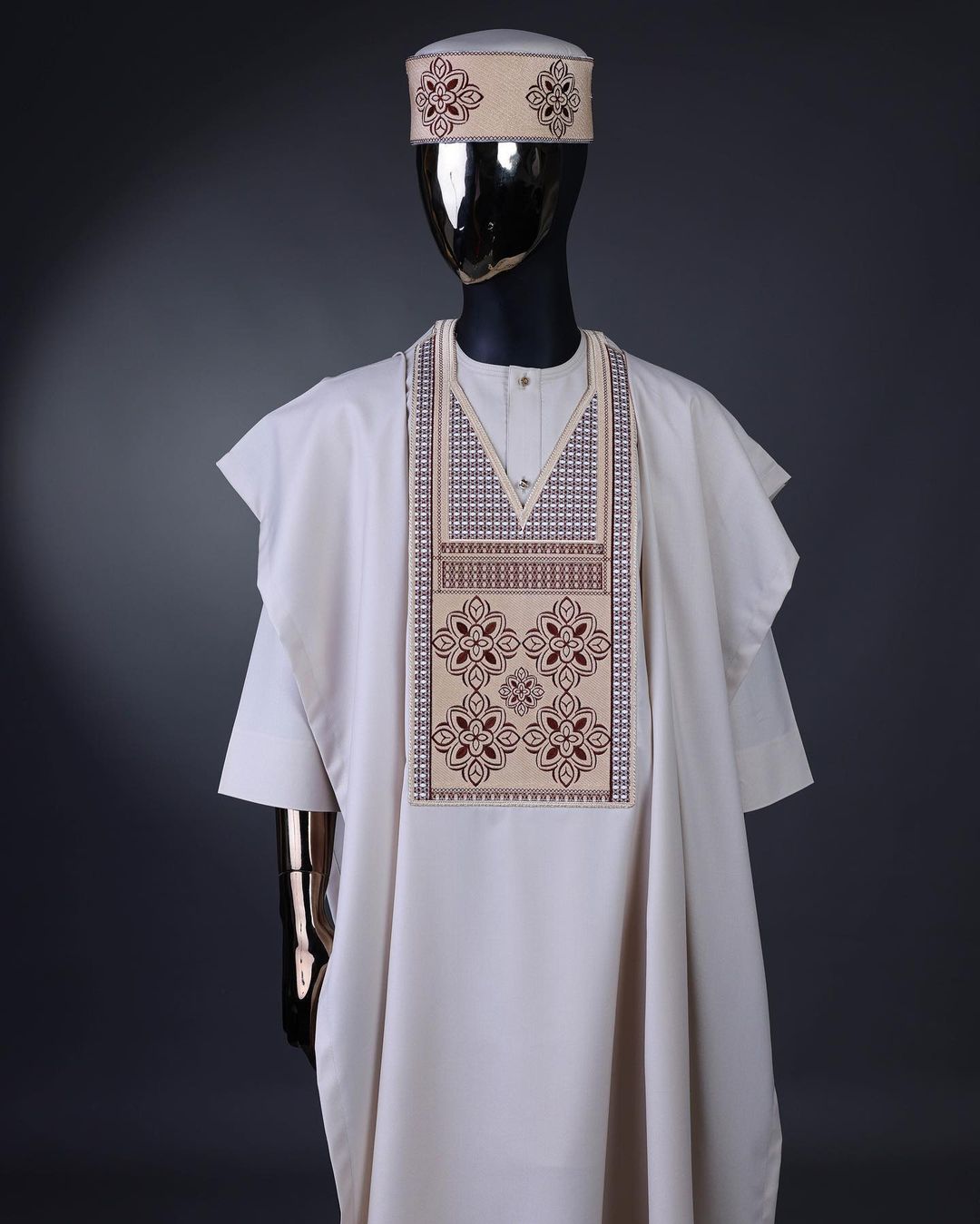 Cream Dotted Embroidery Agbada David Scott