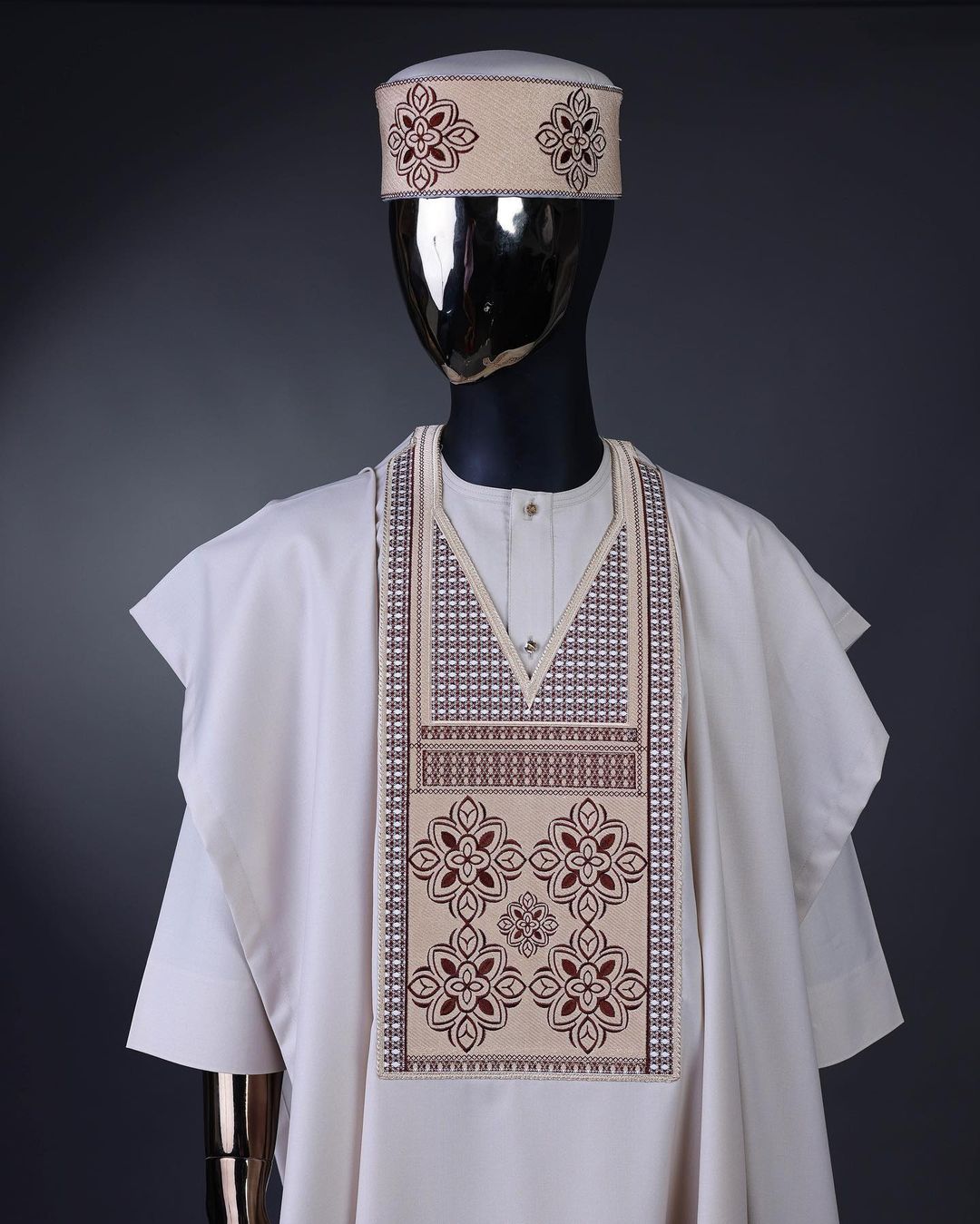 Cream Dotted Embroidery Agbada David Scott