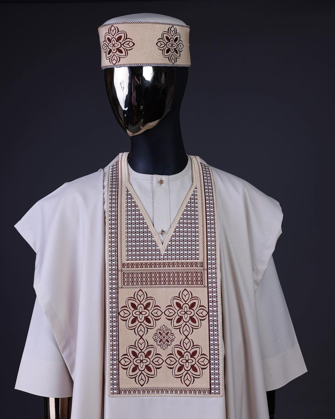 Cream Dotted Embroidery Agbada David Scott