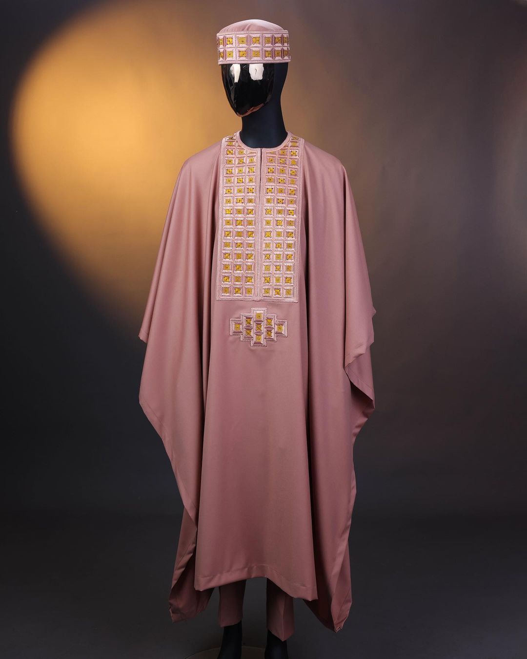 Mauve square embroidery Agbada David Scott