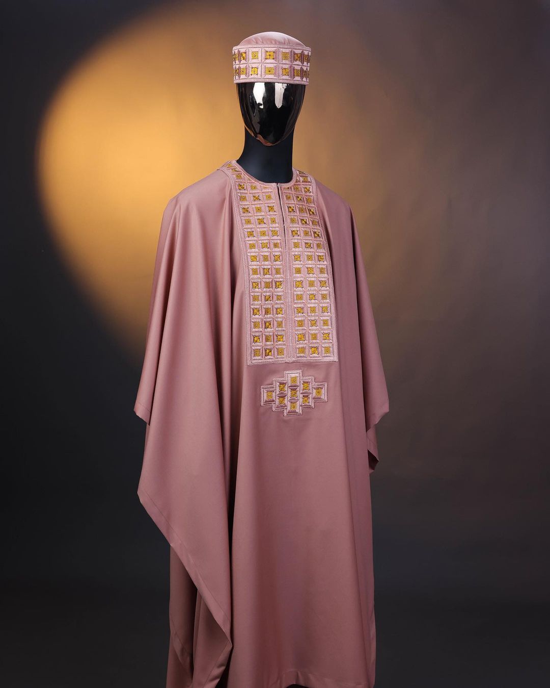 Mauve square embroidery Agbada David Scott