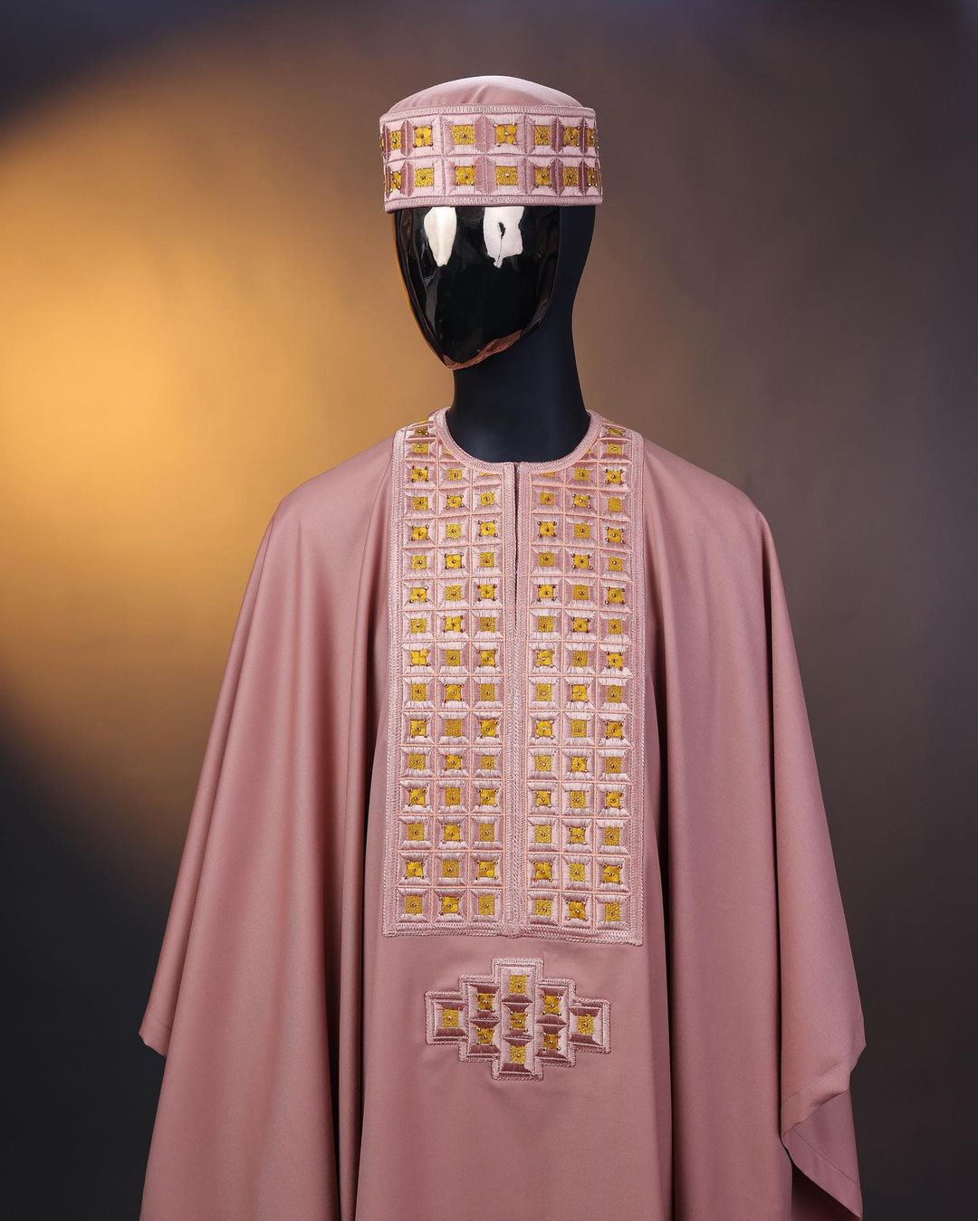 Mauve square embroidery Agbada David Scott