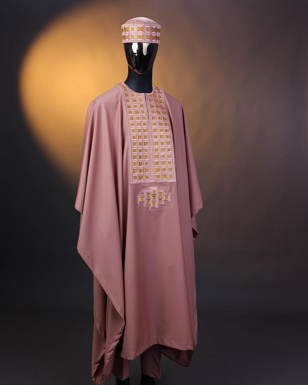 Mauve square embroidery Agbada David Scott