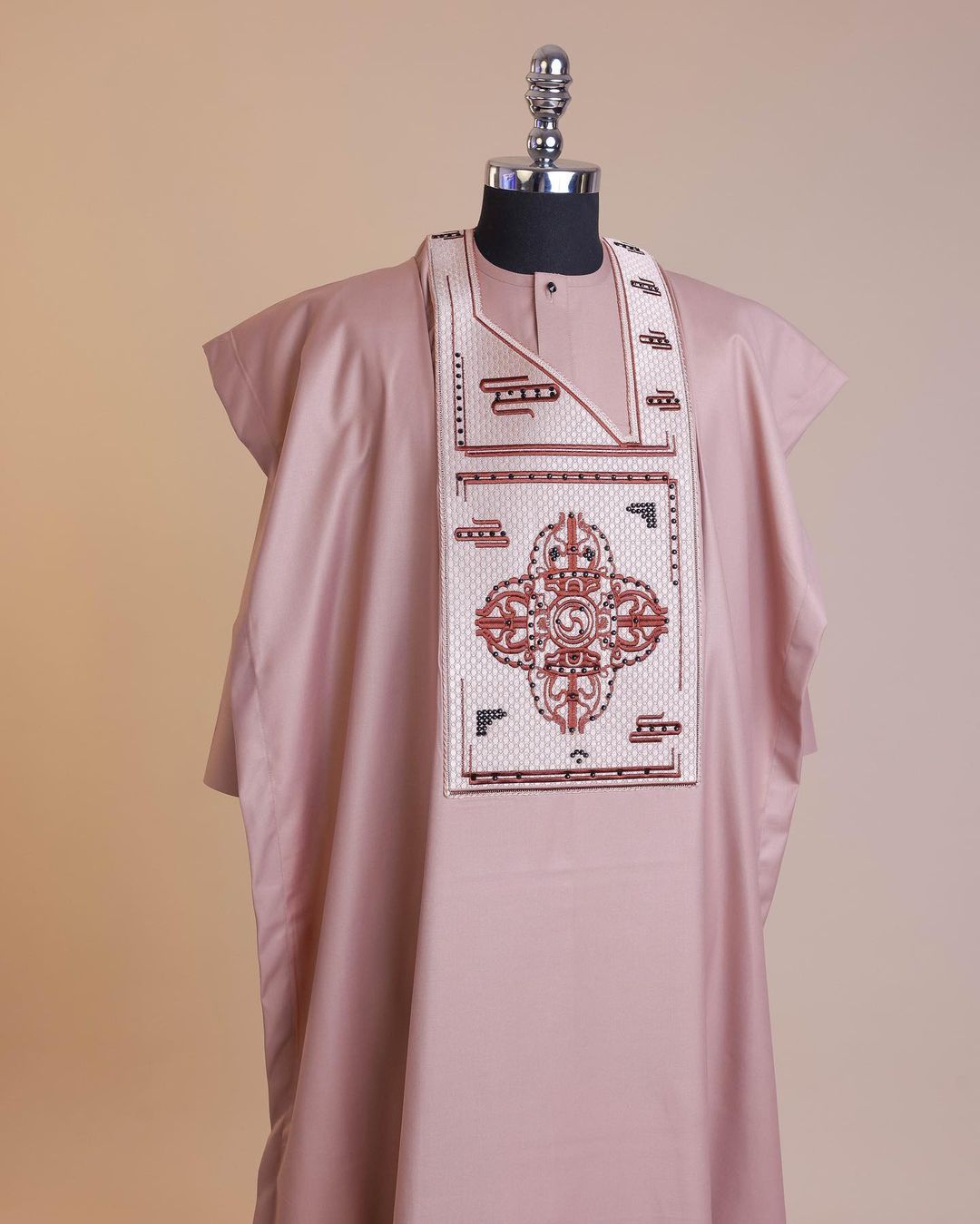 Mauve Cluster Embroidery Black Stone Details Agbada David Scott