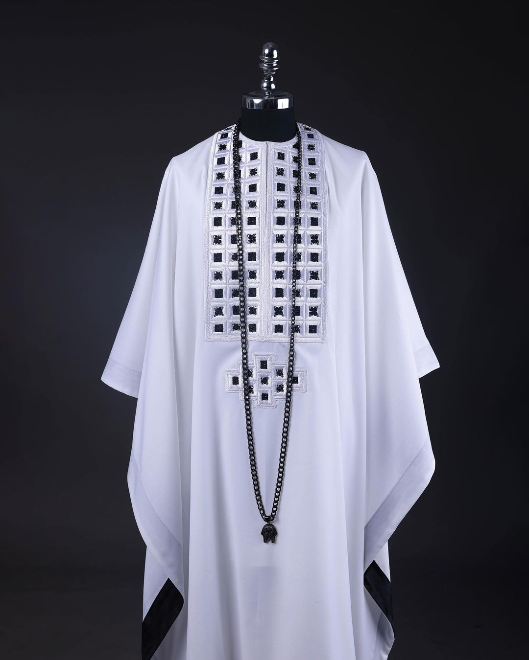 White Dotted Embroidery Agbada David Scott