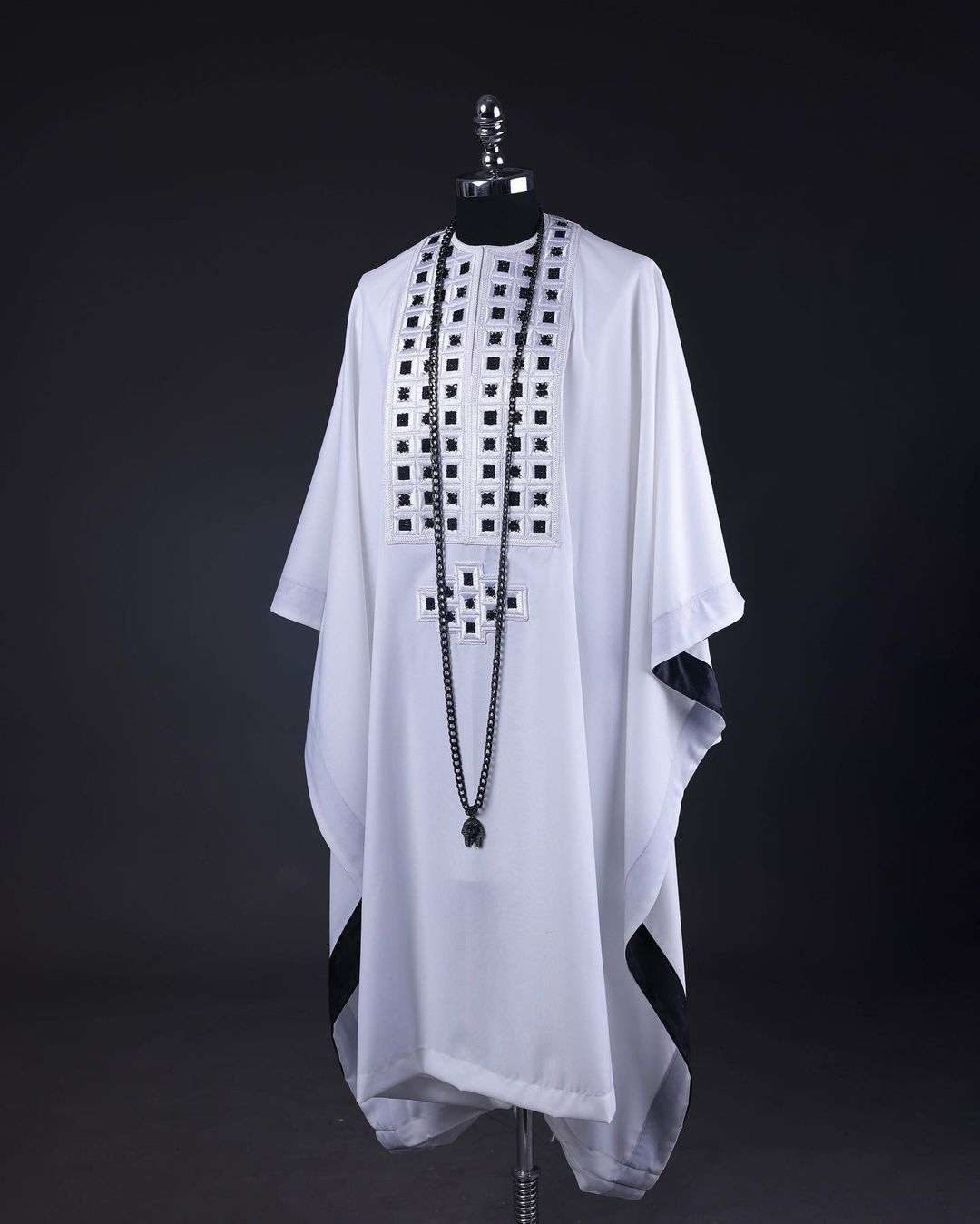 White Dotted Embroidery Agbada David Scott