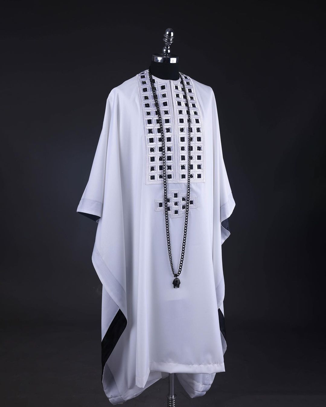 White Dotted Embroidery Agbada David Scott