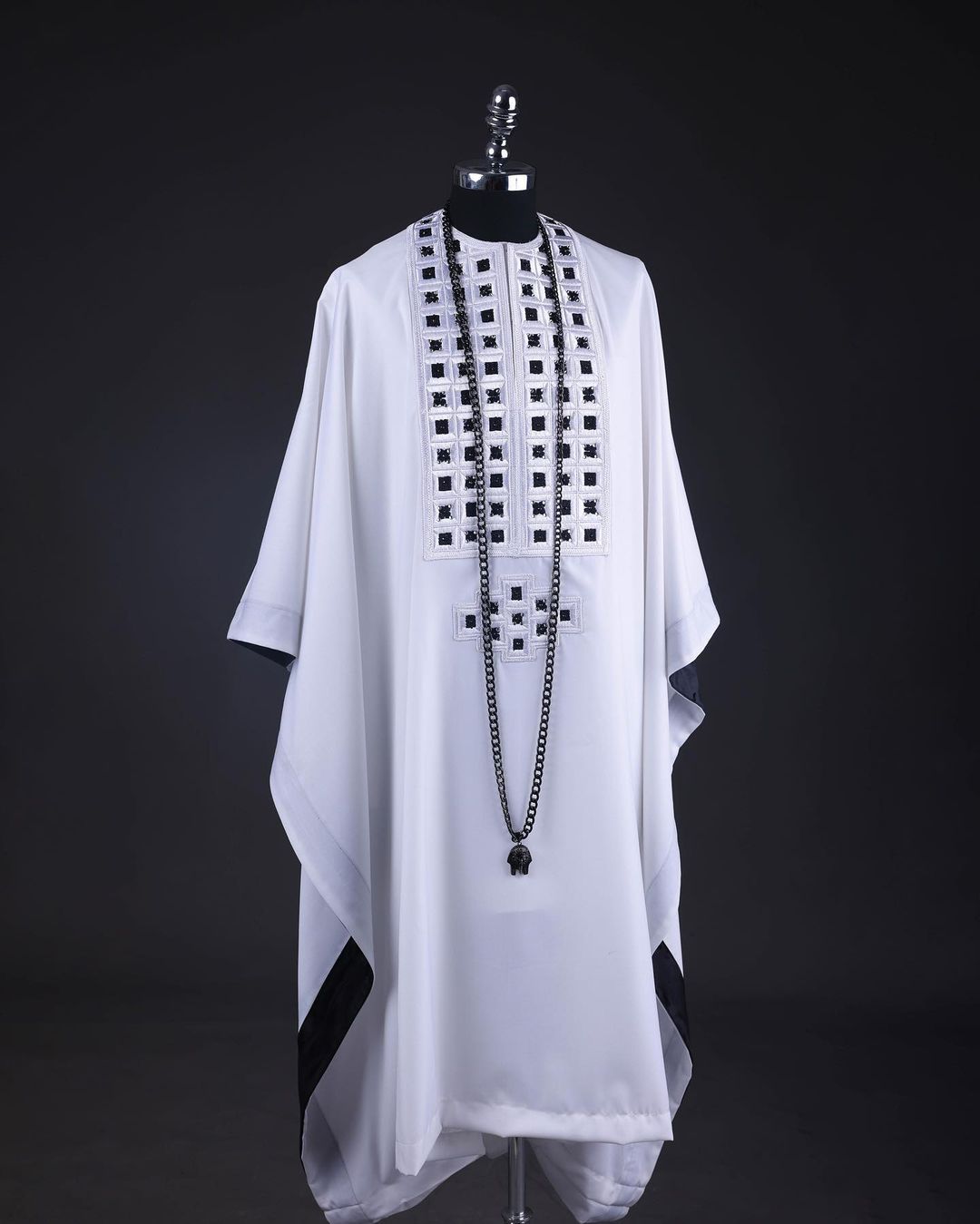 White Dotted Embroidery Agbada David Scott