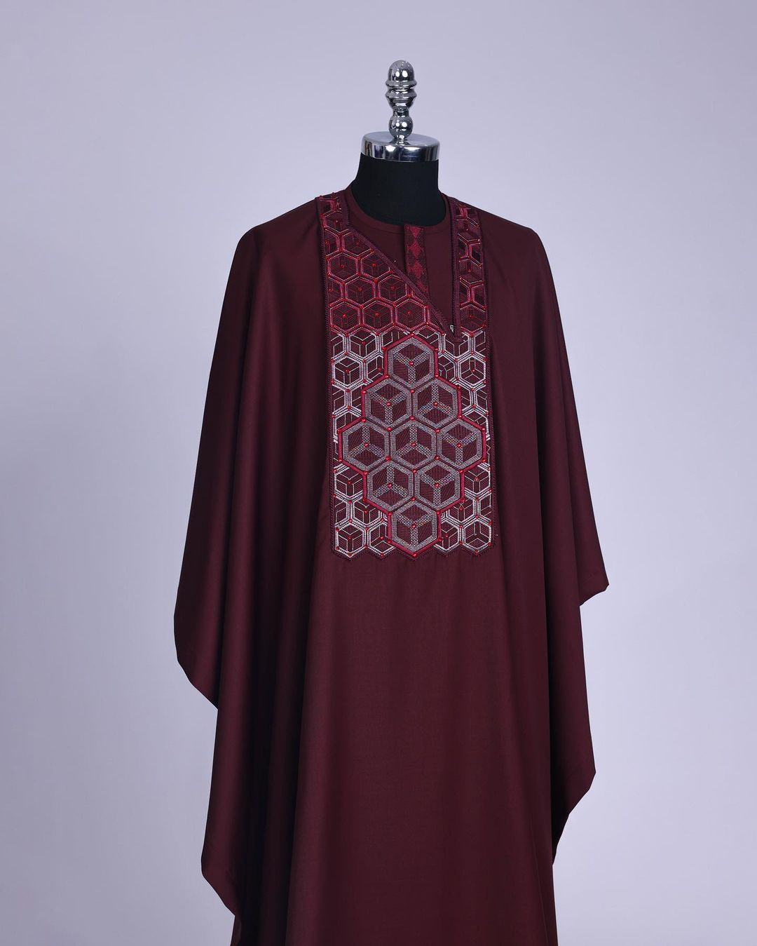 Red Wine Embroidery Agbada David Scott