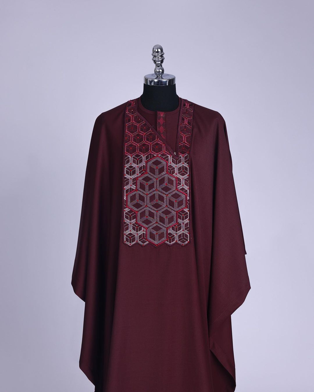 Red Wine Embroidery Agbada David Scott