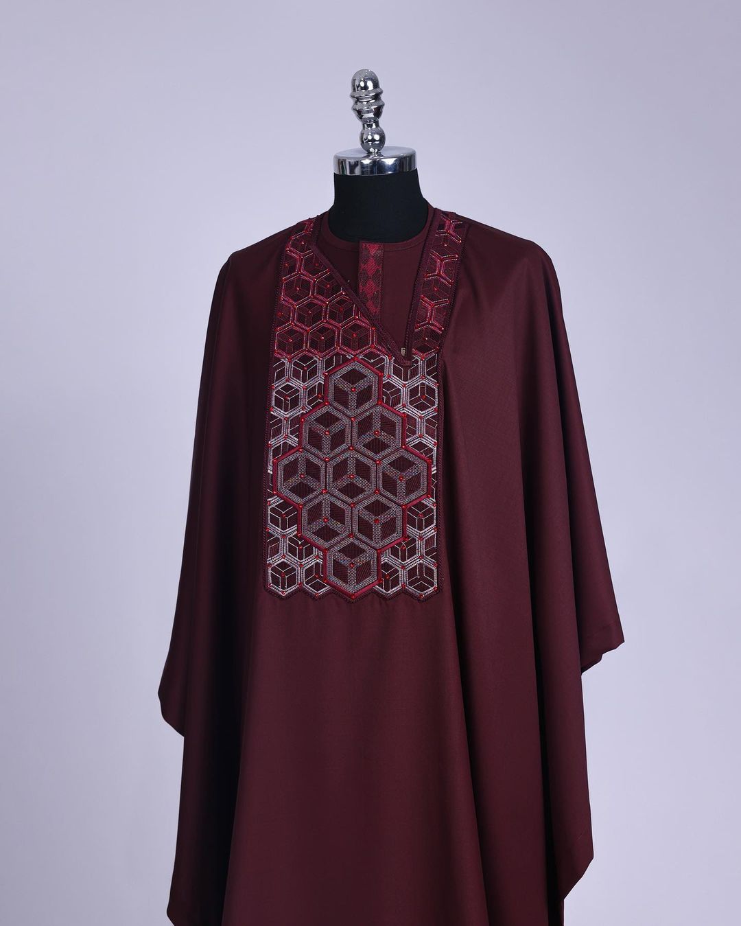 Red Wine Embroidery Agbada David Scott