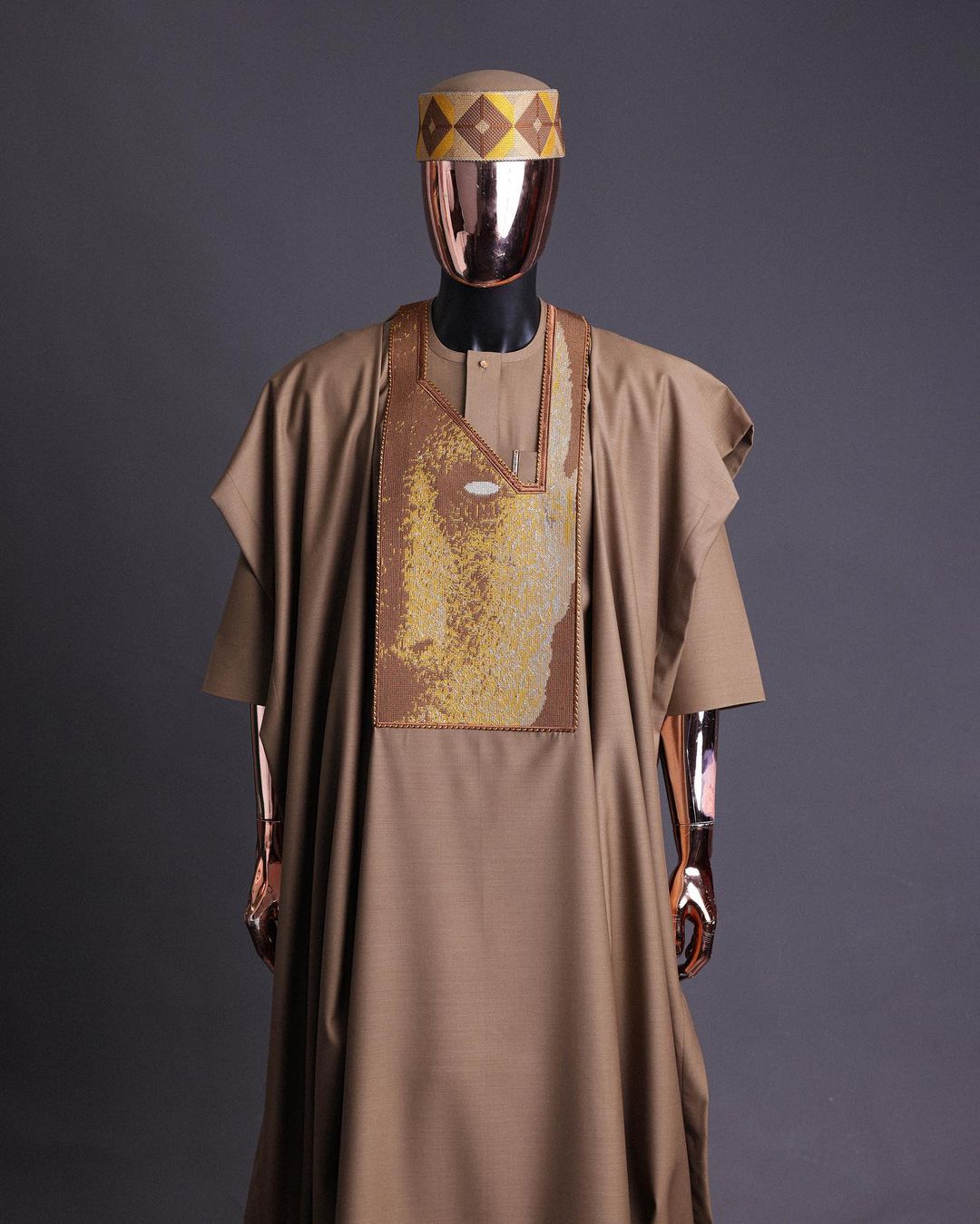 Brown Clay Embroidered Agbada