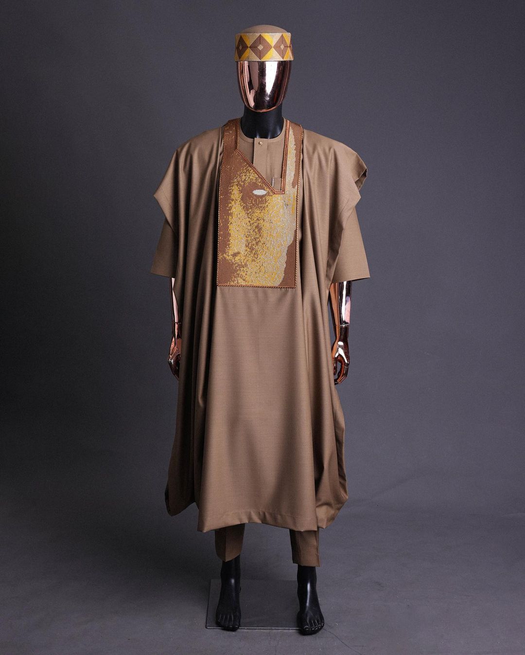 Brown Clay Embroidered Agbada