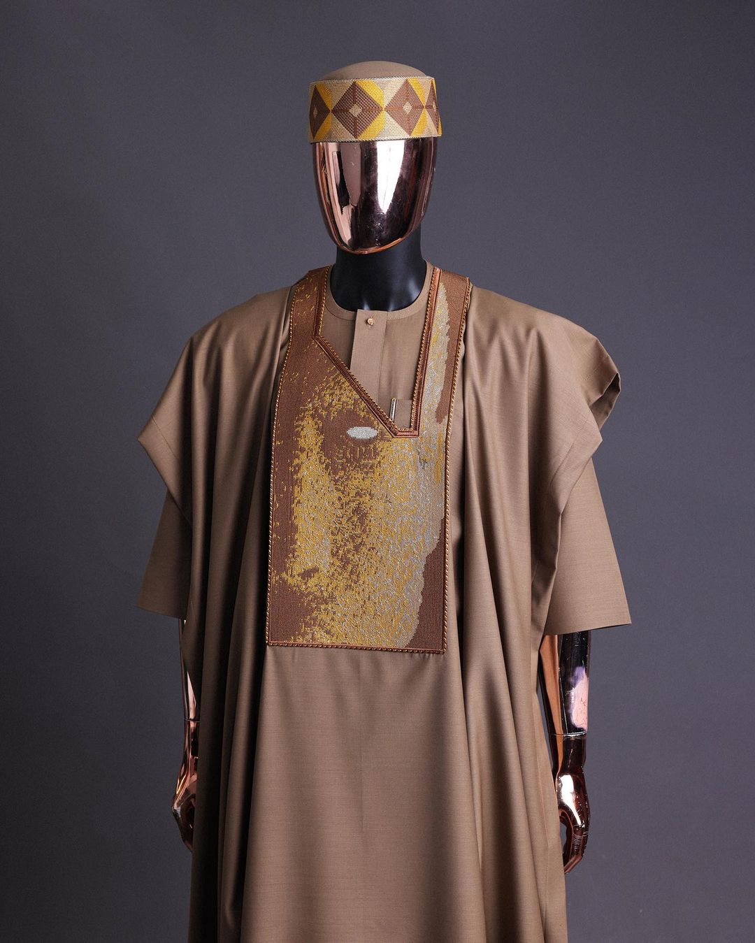 Brown Clay Embroidered Agbada