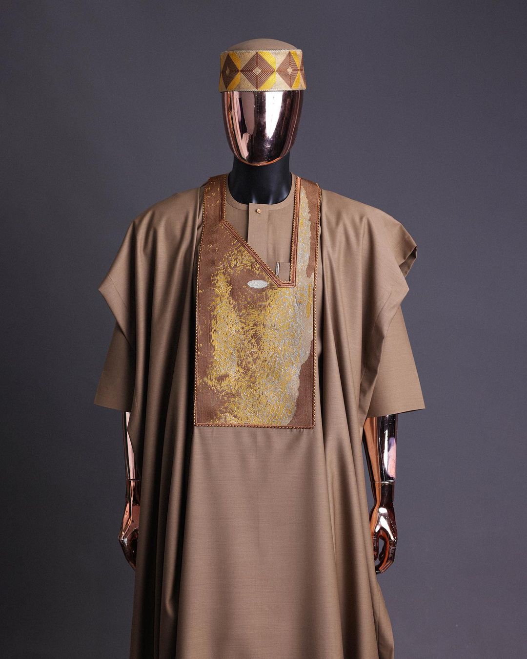 Brown Clay Embroidered Agbada