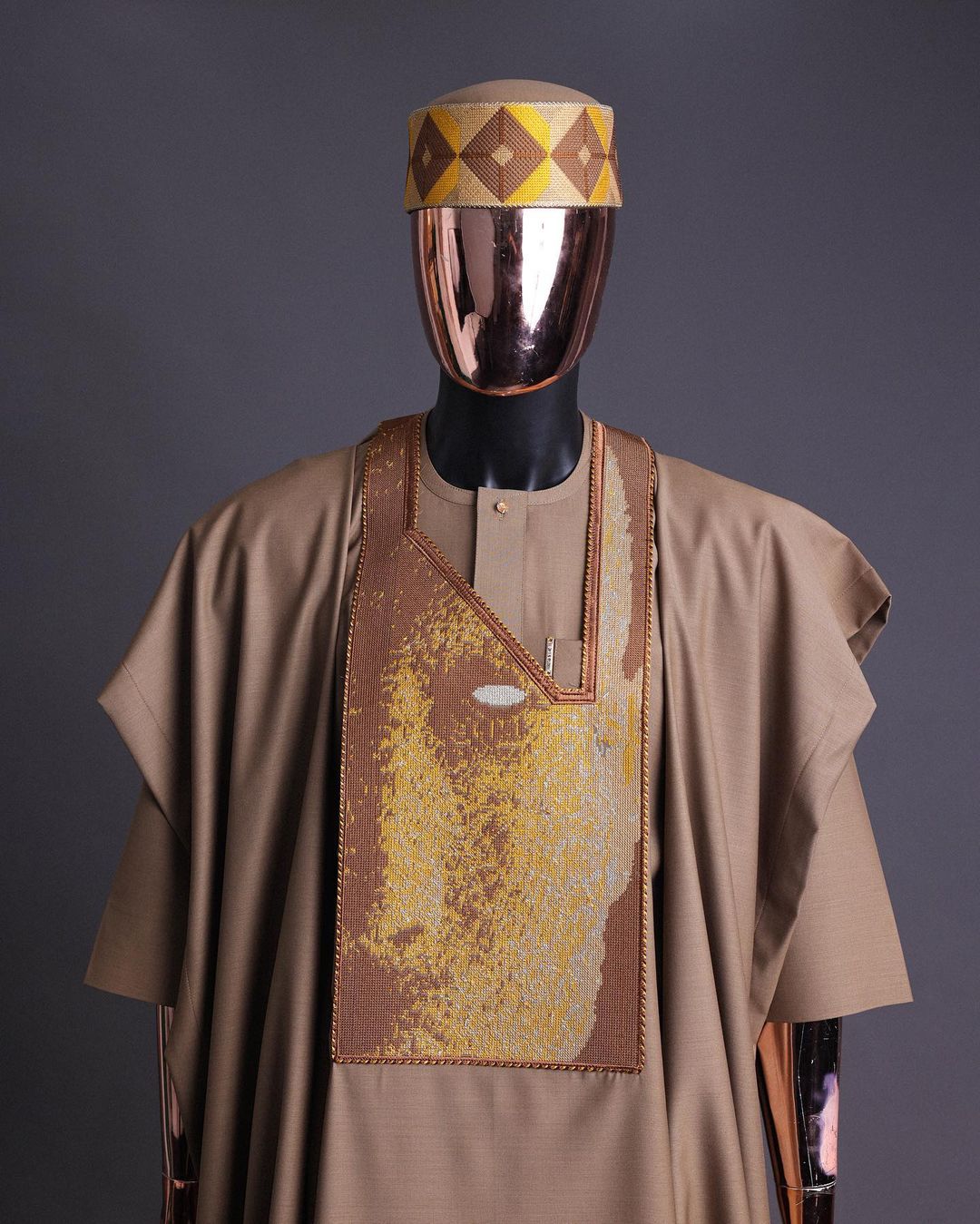 Brown Clay Embroidered Agbada