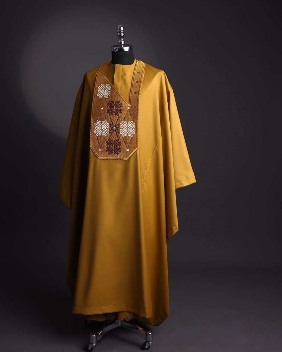 Mustard Yellow Embroidered Agbada David Scott