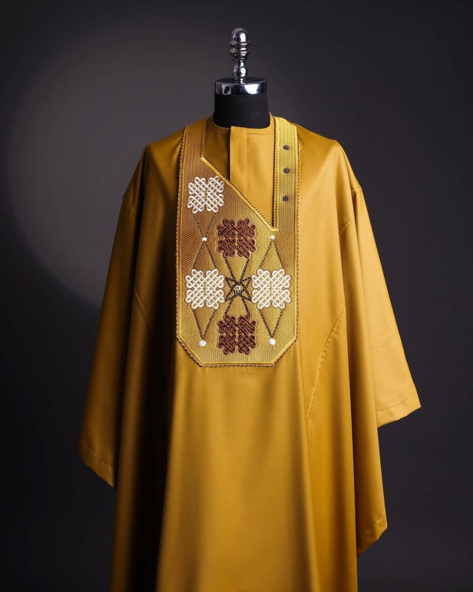 Mustard Yellow Embroidered Agbada David Scott