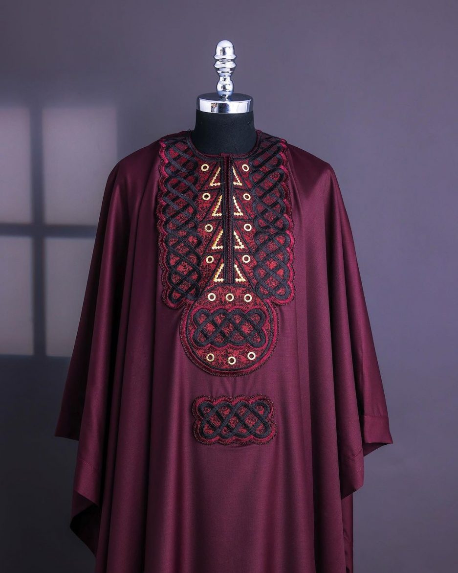 Red Burgundy Embroidered Agbada David Scott