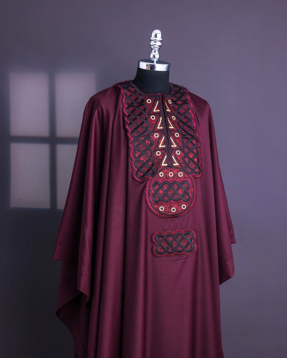 Red Burgundy Embroidered Agbada David Scott