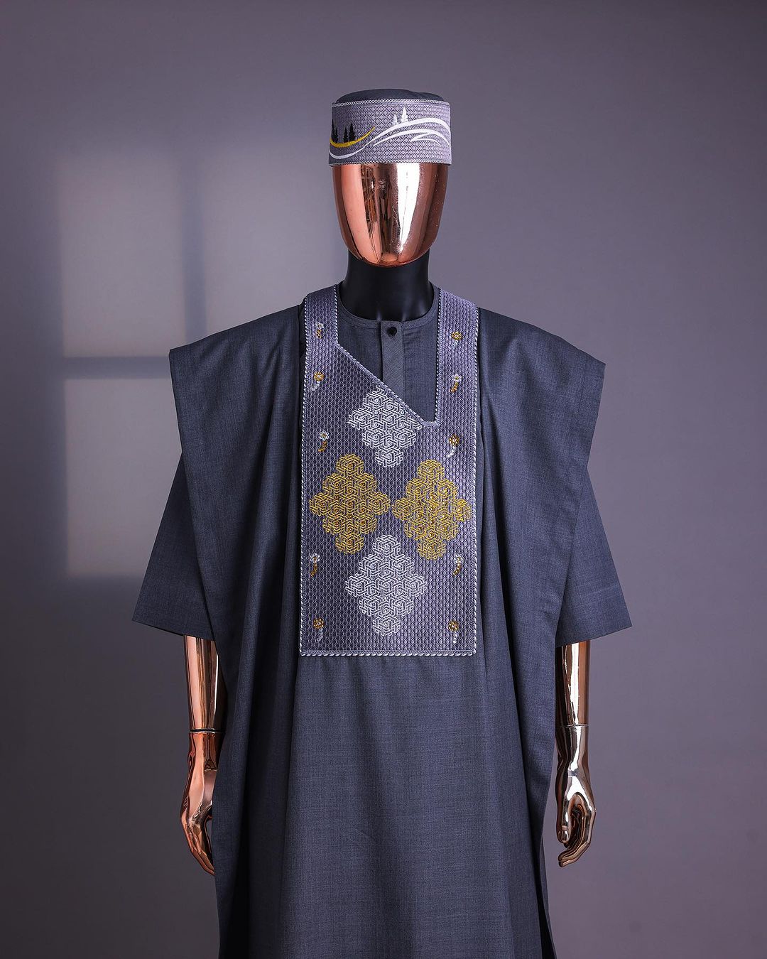 Grey Squared Detailed Agbada