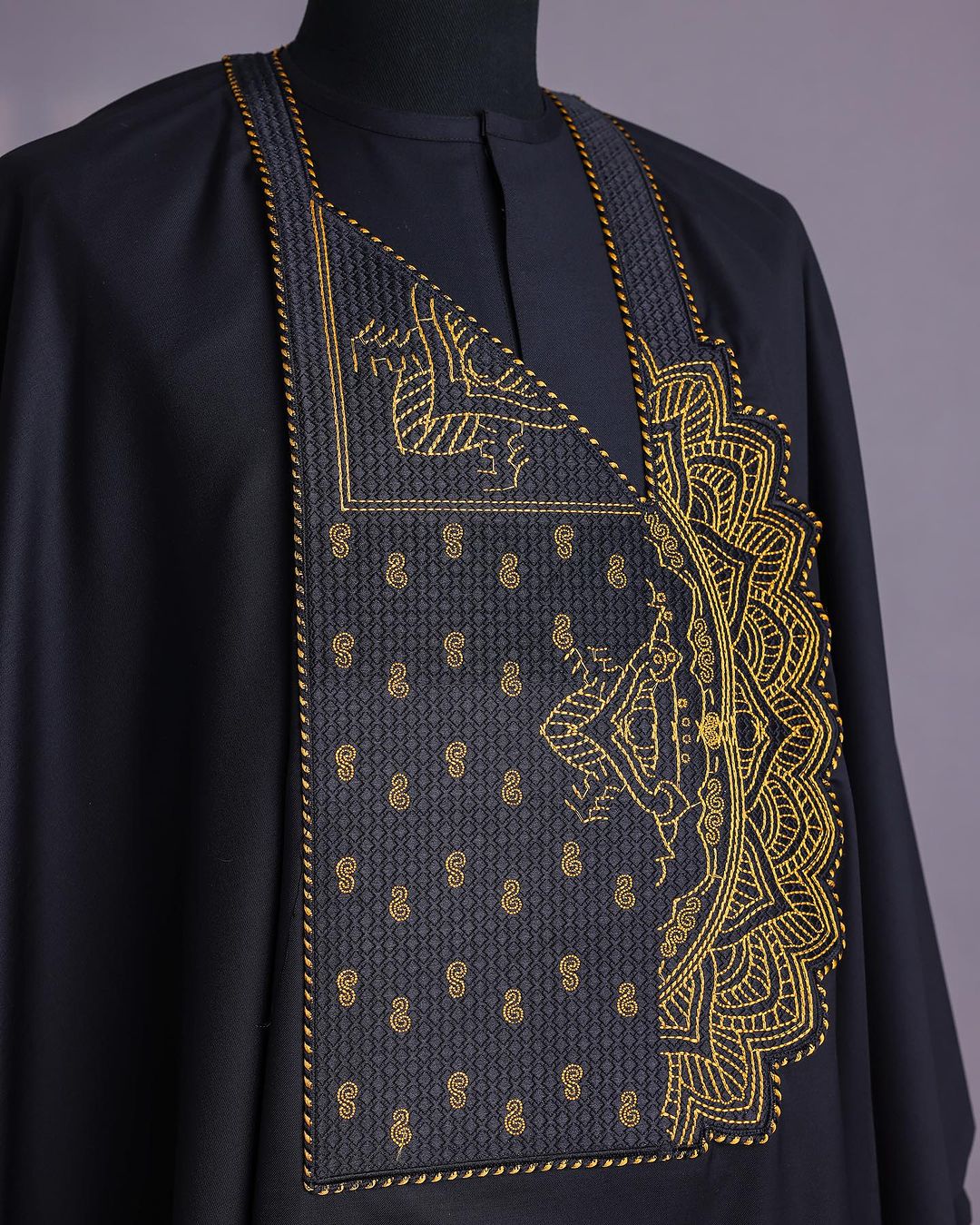 Black Embroidered Agbada with Gold Details